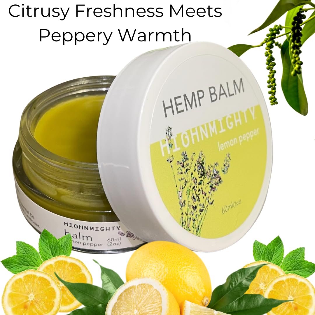 Highnmighty Maximum Strength Lemon Pepper Hemp Balm Salve | Daytime Relief, Relaxing, Natural, Fast-Acting Topical Cream for Muscle Joint Back Knee Shoulder Neck Elbow Hand Foot Relief, 60ml (2oz) Highnmighty uk supplements