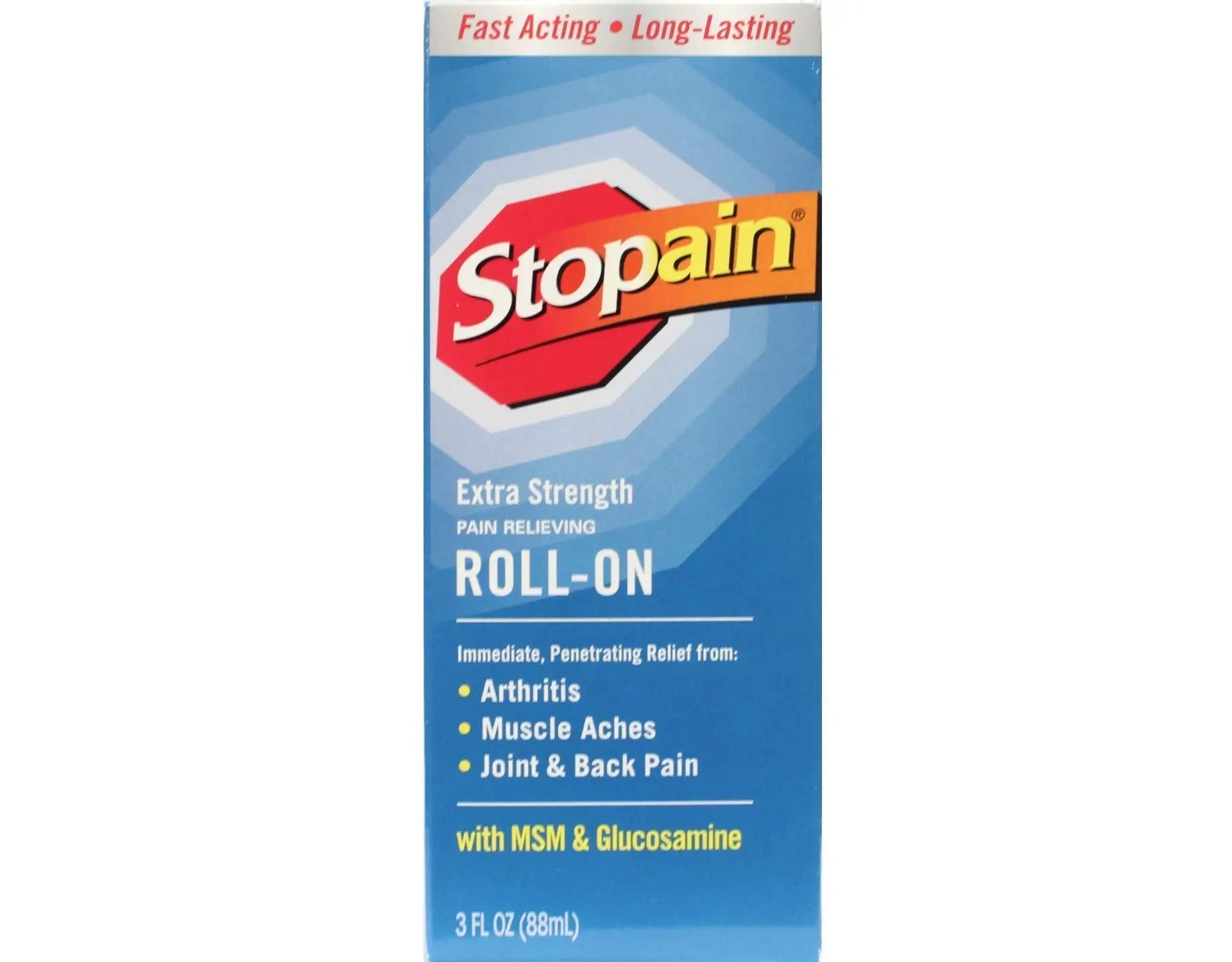 Stopain Pain Relief Roll On Gel 3oz (4 Pack) USA Made, Max Strength Fast Acting with MSM, Glucosamine, Menthol for Lower Back, Knee, Neck, HSA FSA Approved Topical Analgesic Products Stopain uk supplements