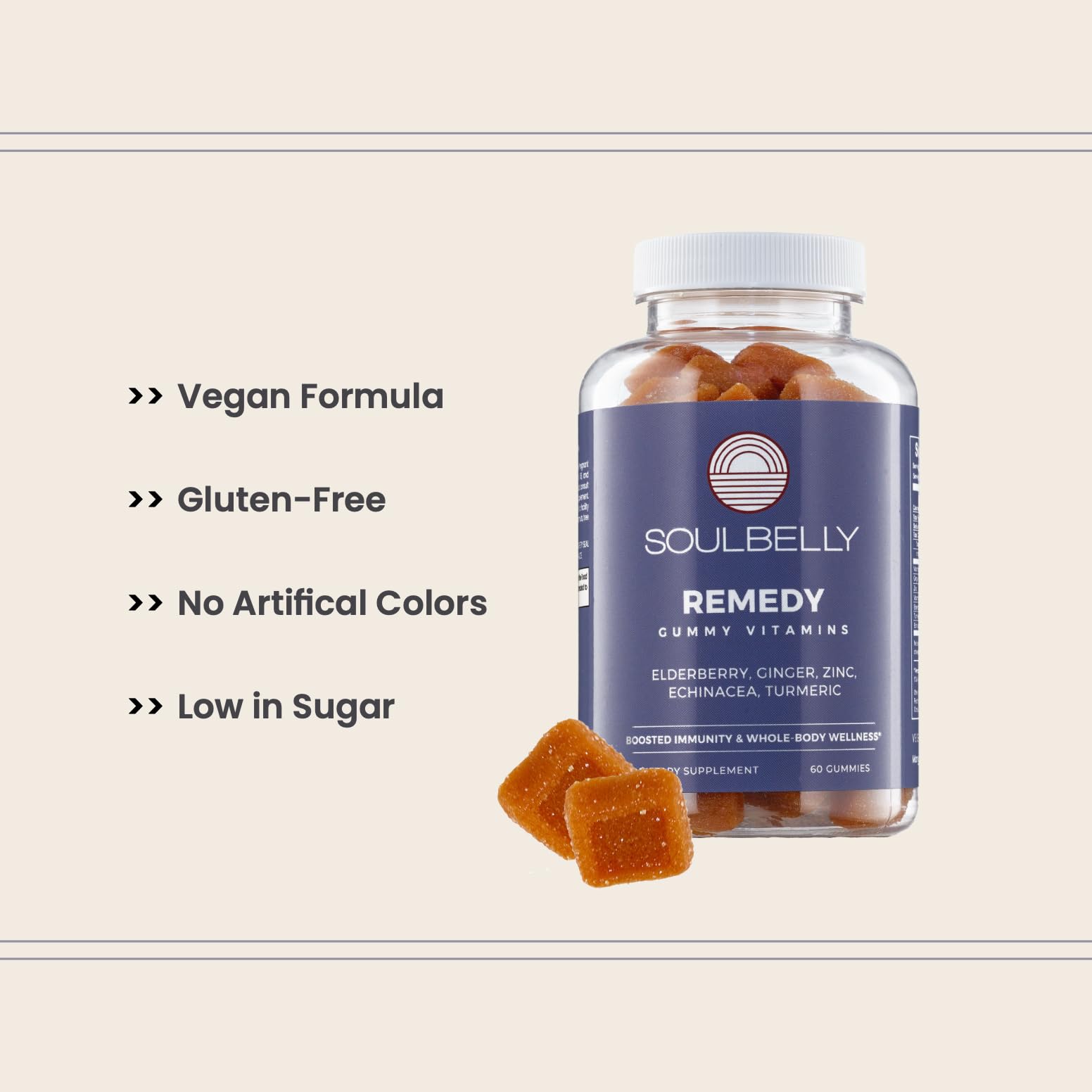 SOULBELLY Super Immunity | Remedy Vitamin Gummies for Immune Support | Vegan | Gluten-Free | Non-GMO | 60 Count SOULBELLY uk supplements