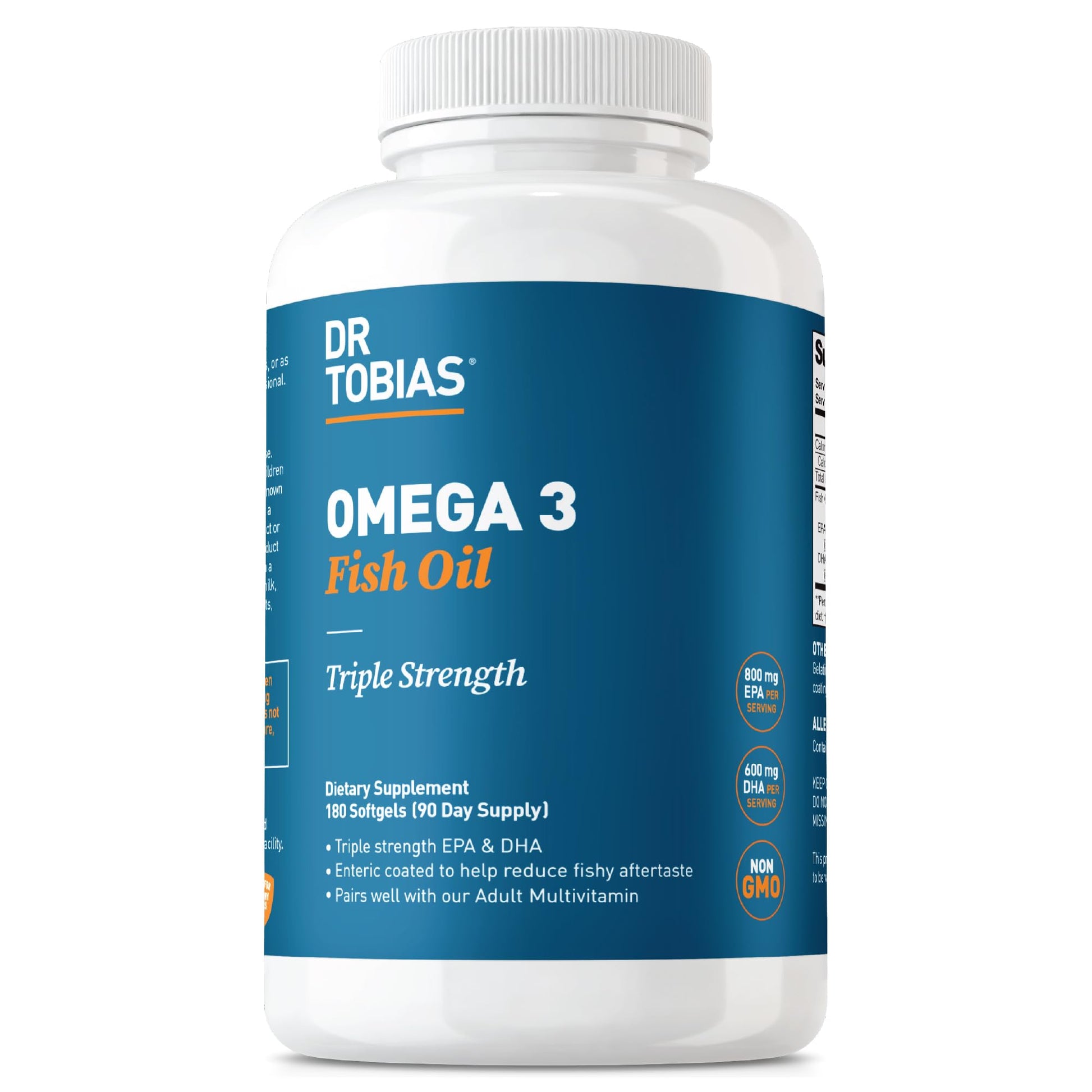 Dr. Tobias Omega 3 Fish Oil 2000mg Triple Strength with 800mg EPA 600mg DHA Per Serving | Fish Oil Omega 3 Supplements for Heart Brain & Immune Support - 180 Softgels (90 Servings) Dr. Tobias uk supplements