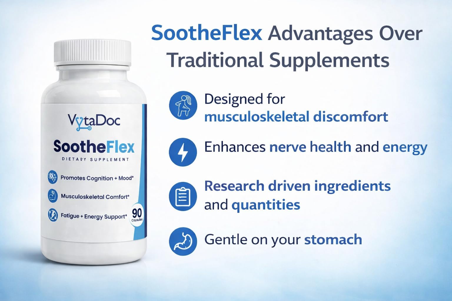 VytaDoc SootheFlex Joint, Energy & Mood Support for Women | Turmeric 900mg, Ferrochel® Iron, Magnesium Malate, Vitamin D3, Ginger, Selenium | 90 Capsules | Gentle Iron — Easy on Digestion VytaDoc uk supplements