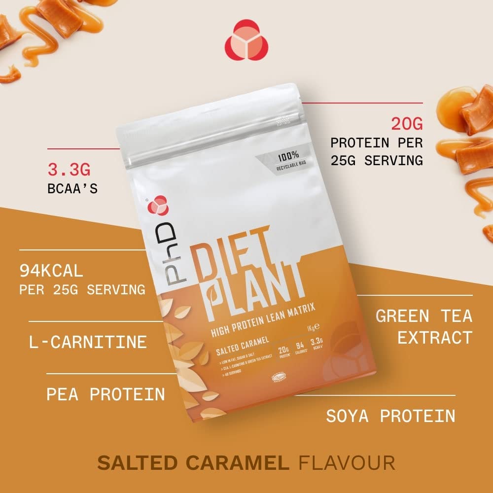 PhD Nutrition Diet Plant, Vegan Protein Powder Plant Based, Salted Caramel PhD uk supplements