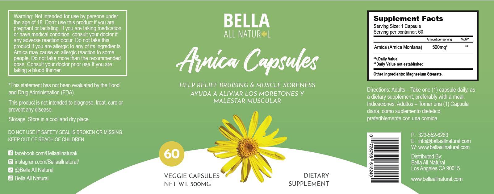 Bella All Natural Arnica Capsules 500 mg, 60 Count Bella All Natural uk supplements