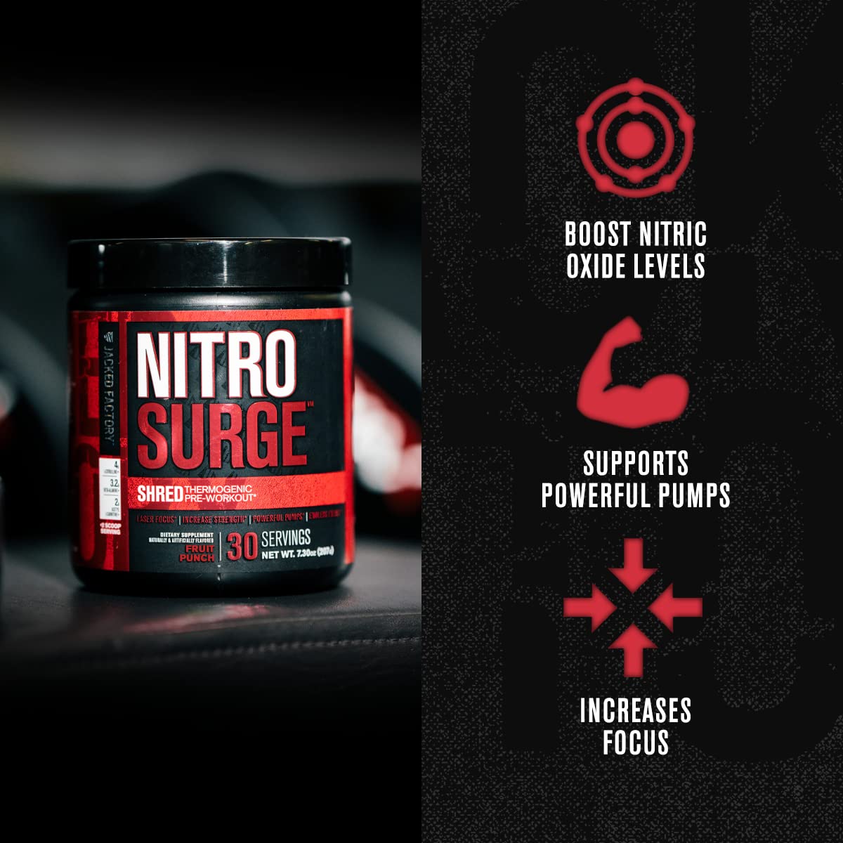 Jacked Factory Nitrosurge Pre-Workout in Sour Peach Rings & Fruit Punch Nitrosurge Shred Jacked Factory uk supplements