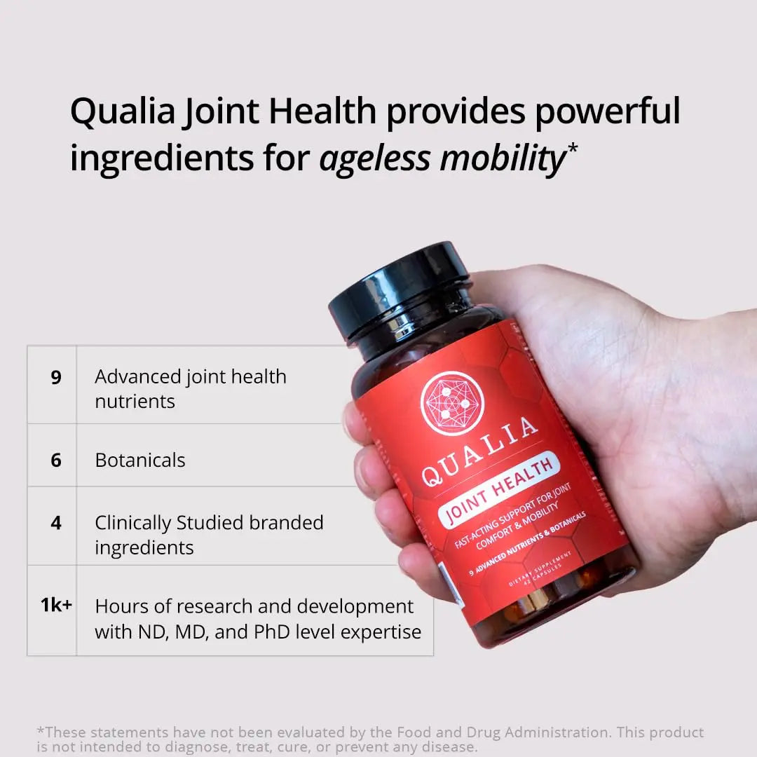 Qualia Joint Health 9 Advanced Joint Health nutrients: denatured Collagen, boswellia, tumeric, Boron, Ginger, L-carnitine. Cartilage Health, Tendon Strength, Healthy Joint Aging (1 Month Supply) QUALIA LIFE SCIENCES uk supplements