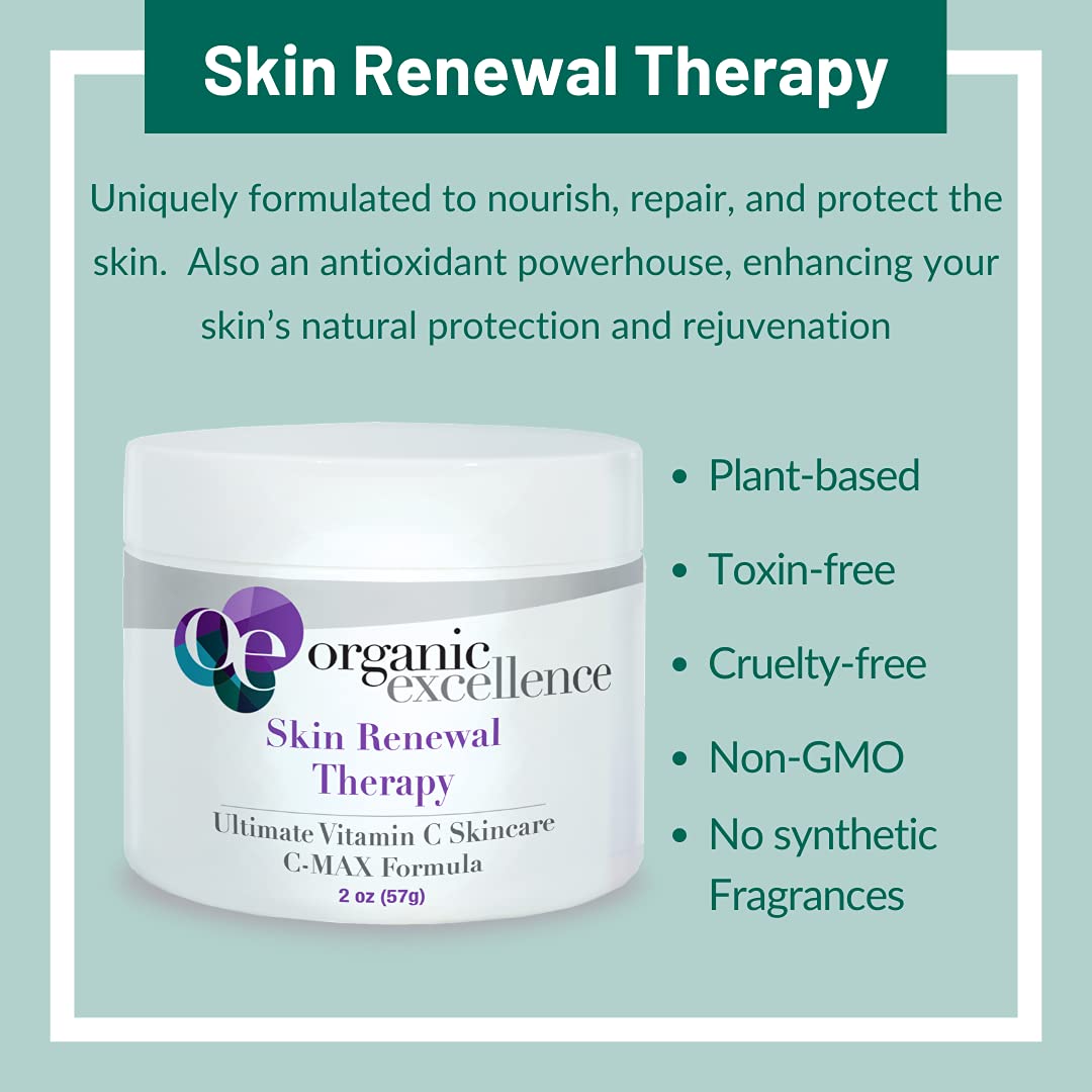 Organic Excellence Skin Renewal Therapy, Vitamin C Face & Neck Cream, Moisturizer to Stimulate Collagen Production and Increase Skin Cell Renewal, Organic Natural Non-Toxic Cruelty-Free 2 oz (57g) Organic Excellence uk supplements