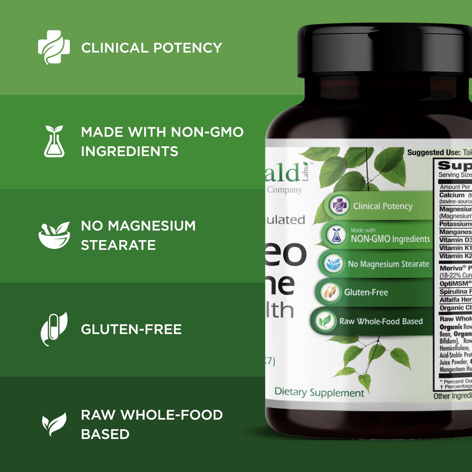 EMERALD LABS Osteo Bone Health - Immune Support & Bone & Joint Supplement with Vitamin D3, K2, Calcium, Magnesium, OptiMSM, Meriva Phytosome & More - 180 Vegetable Capsules EMERALD LABS uk supplements