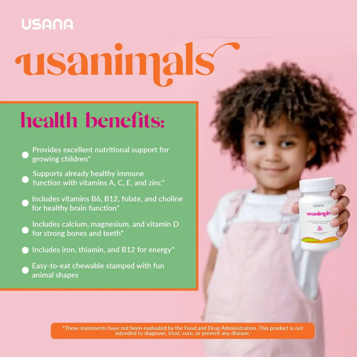USANA Usanimals Multivitamin for Kids - Daily Chewable Tablets with Vitamins A, C, D, E, B6, B12, Zinc, Iron - Supports Immune, Bone & Brain Health USANA uk supplements