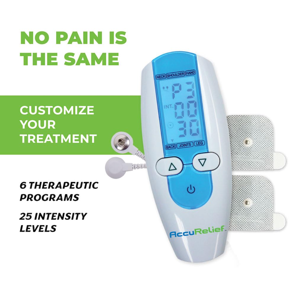 AccuRelief TENS Unit Muscle Stimulater Pain Relief System - Electric Muscle Stimulator with Electrodes for Neck, Back, and Full Body, White and Blue AccuRelief uk supplements