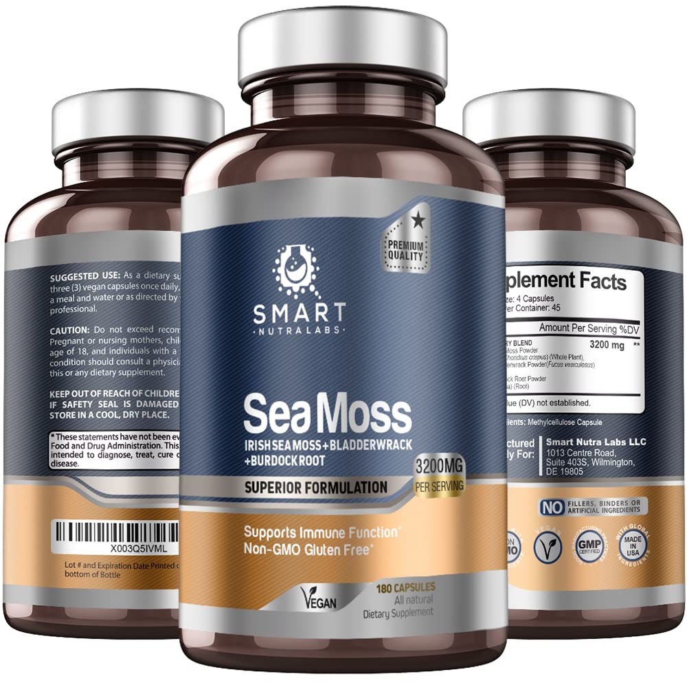 SMART NUTRA LABS Organic Sea Moss 3200MG Per Serving- 180 Vegan SMART NUTRA LABS uk supplements