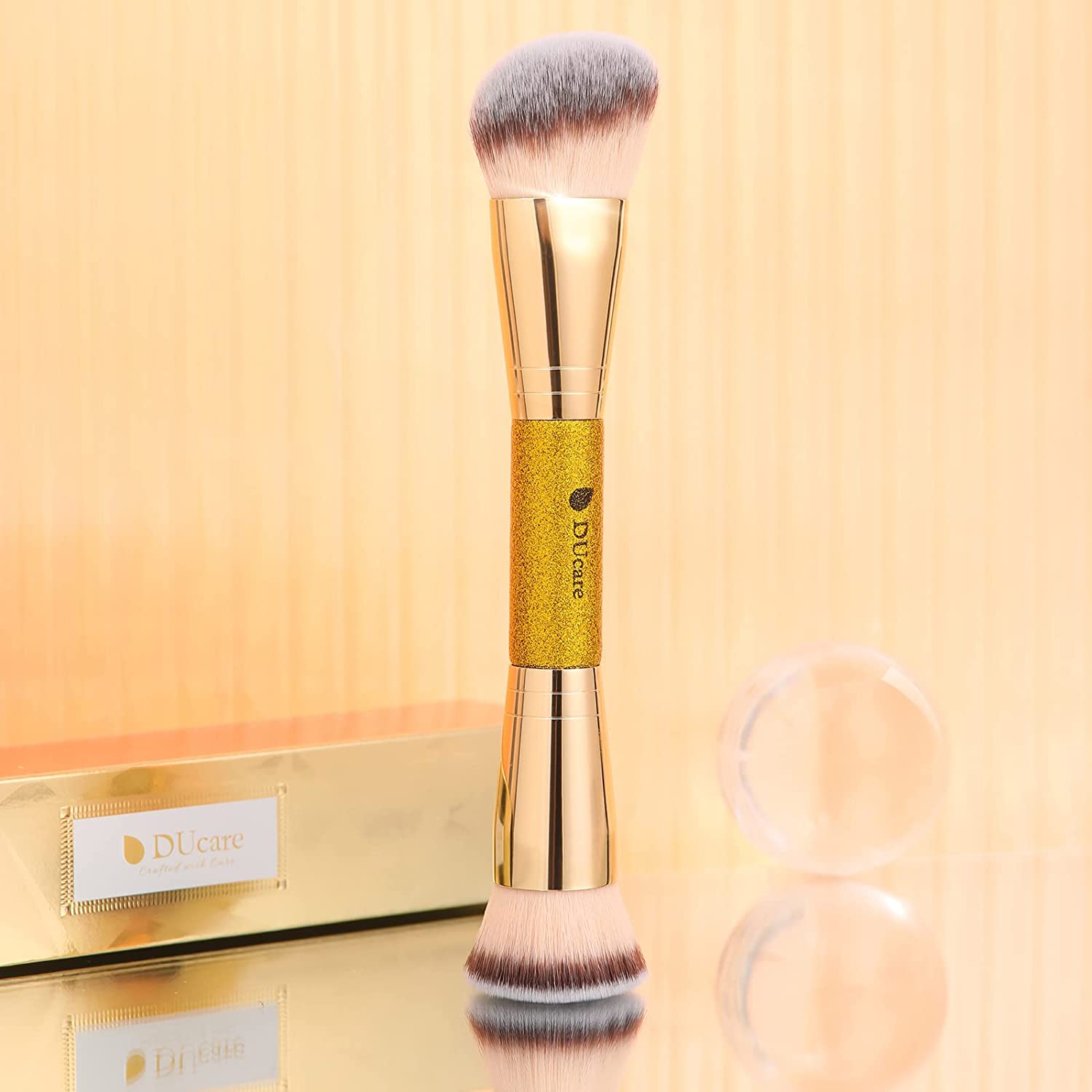 DUcare Dual End Foundation Contour Bronzer Brush, Gold Glitter Handle Double Ended Professional Face Makeup Tool for Liquid Cream Powder DUcare uk supplements