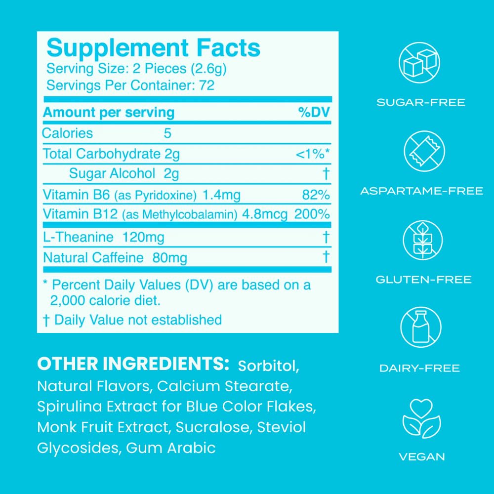 NeuroGum Energy Caffeine Mints (144 Pieces) - Sugar Free with L-theanine + Natural Caffeine + Vitamin B12 & B6 - Nootropic Energy & Focus Supplement for Women & Men - Keto & Vegan, Peppermint Flavor NeuroGum uk supplements