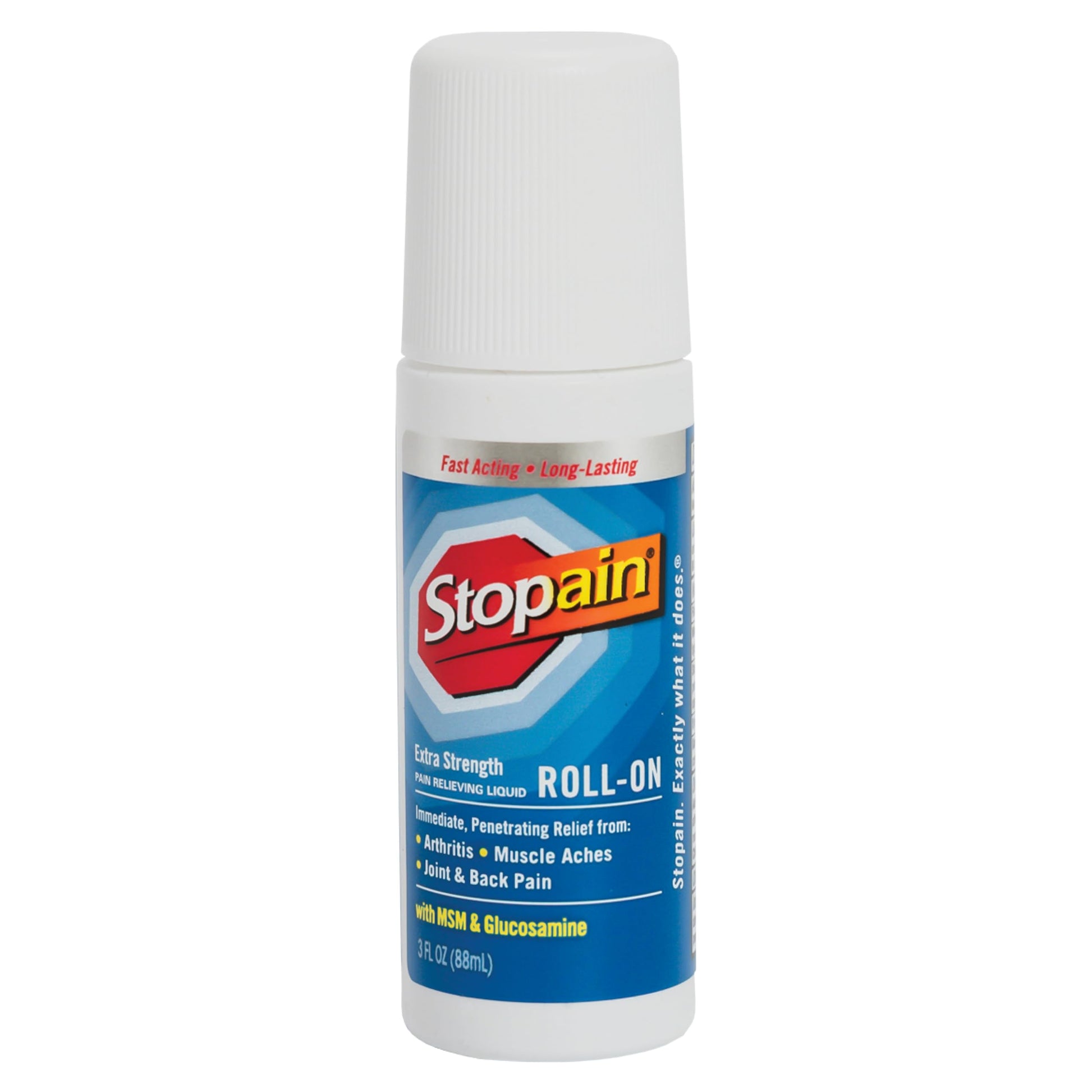 Stopain Pain Relief Roll On Gel 3oz, USA Made, Max Strength Fast Acting with MSM, Glucosamine, Menthol for Arthritis, Lower Back, Knee, Neck, HSA FSA Approved OTC Topical Analgesic Products Stopain uk supplements