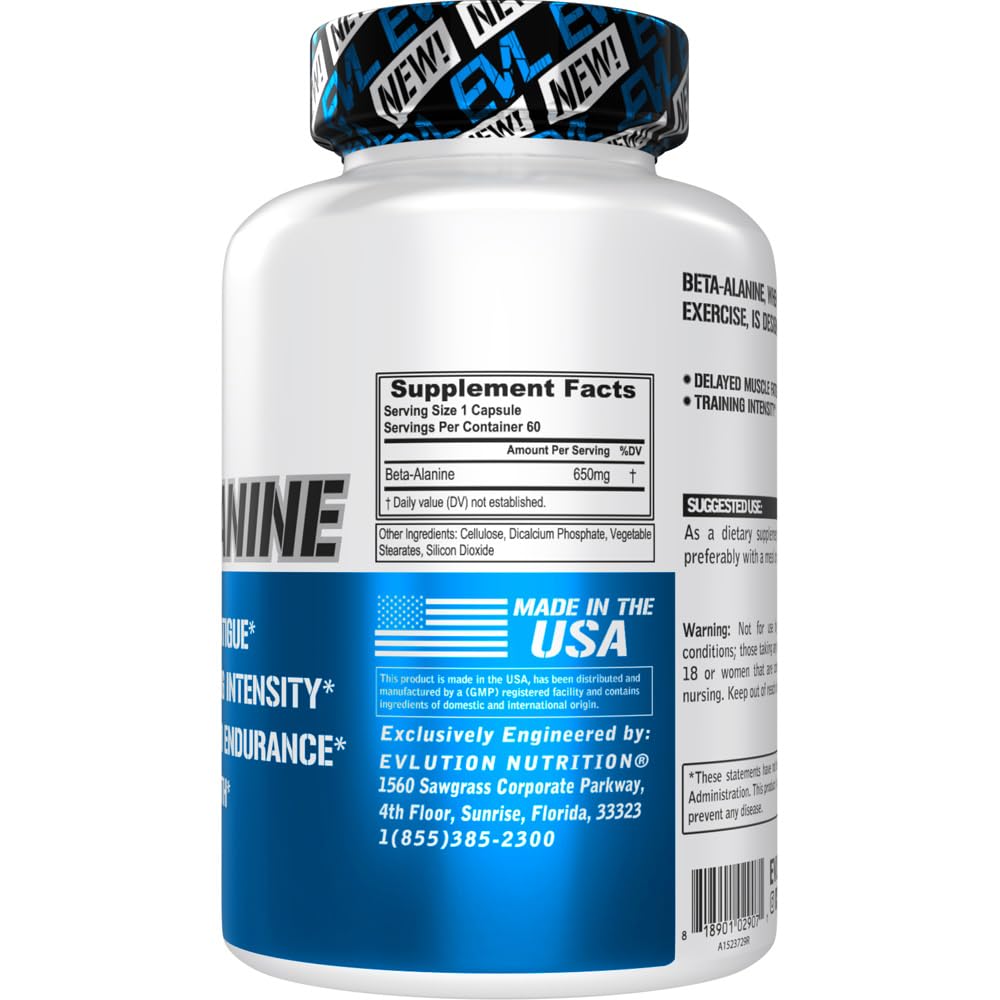 Evlution Nutrition Beta-Alanine Capsules - Enhance Training Intensity - 60 Count Beta Evlution uk supplements