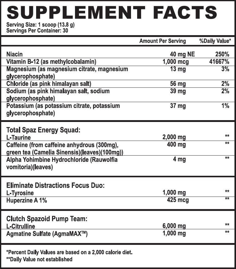Spazmatic Pre-Workout Powder - 400mgs Caffeine - 6 Grams Pure Citrulline for Muscle TIM MURIELLO'S SPAZMATIC PRE-WORKOUT DRINK uk supplements