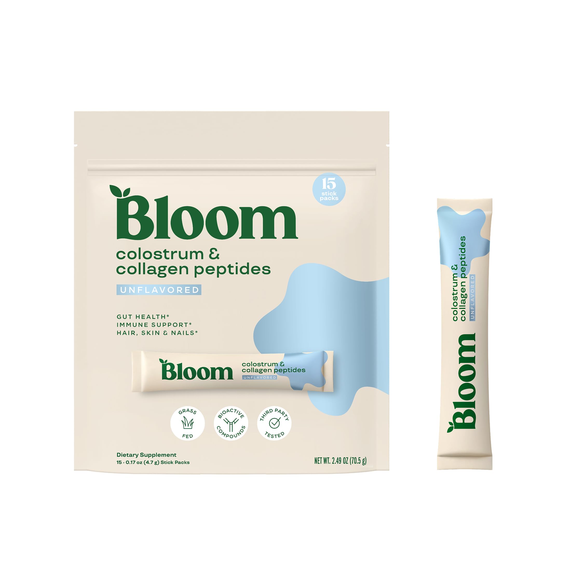 Bloom Nutrition Bovine Colostrum Powder Packet, Gut Health, Immune Support, Hair Growth & Beauty Supplement, Gluten Free, Sugar Free | Unflavored, 15 Servings Bloom Nutrition uk supplements