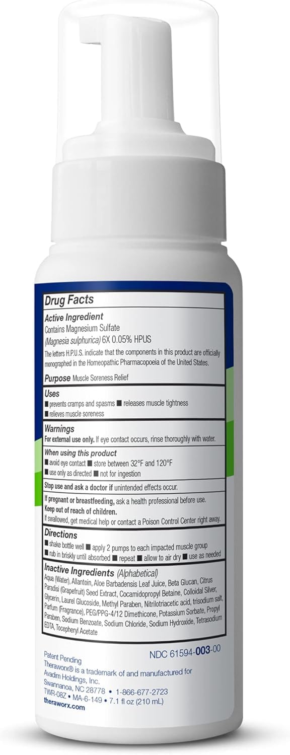 Theraworx Relief for Muscle Cramps Foam Fast-Acting Muscle Spasm, Leg Soreness with Magnesium Sulfate - 7.1 oz - 2 Count Theraworx uk supplements