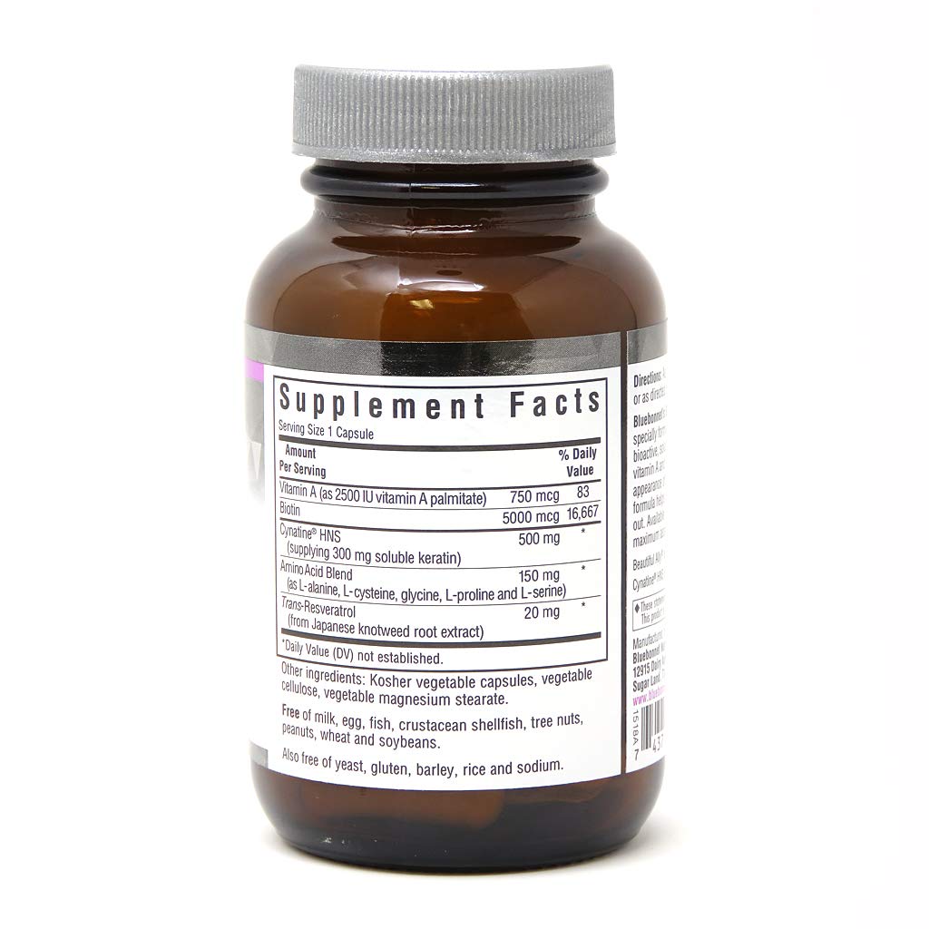 Bluebonnet Nutrition Beautiful Ally Keratin Care, Beauty Nutrient, Best for Hair, Strengthen and Revitalize Hair*, Non GMO, Gluten Free, Soy Free, Milk Free, 30 Vegetable Capsules, 30 Servings BlueBonnet uk supplements