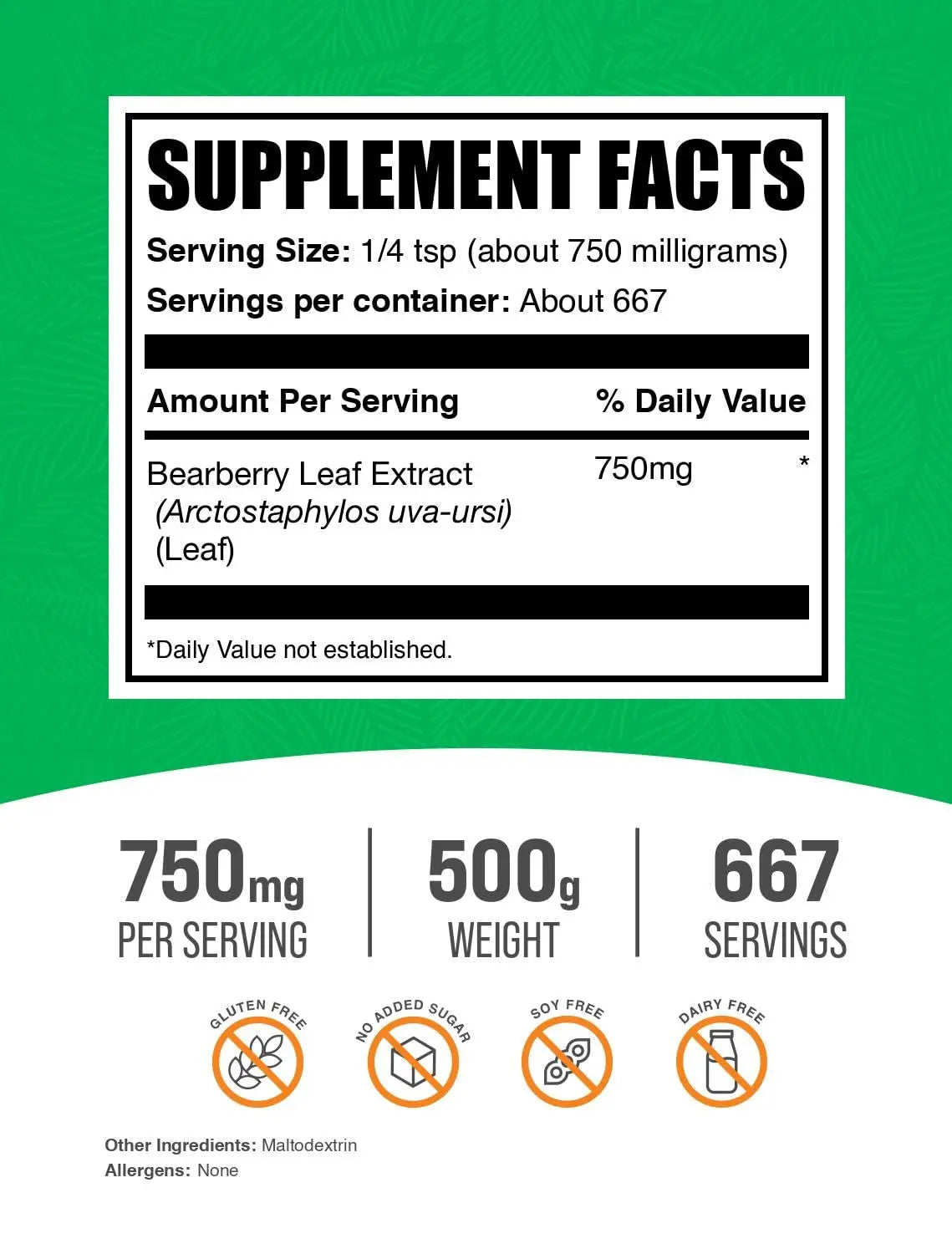 BulkSupplements.com Bearberry Leaf Extract Powder - Uva Ursi Extract, Herbal Supplement - Vegan & Gluten Free, 750mg per Serving, 500g (1.1 lbs) (Pack of 1) BulkSupplements uk supplements