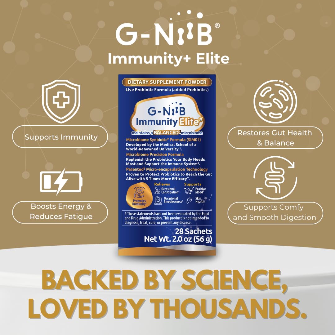 G-NiiB Immunity Elite (SIM01 Synbiotic Formula) - Potent Live probiotics and Added prebiotics to Support Immunity, Regularity, Sleep, Mood, and Skin - 5X More Effective in Reaching the Gut Alive G-NiiB uk supplements