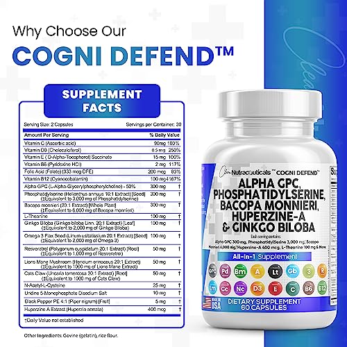Alpha GPC Choline 300mg Phosphatidylserine 3000mg Bacopa Monnieri Clean Nutraceuticals uk supplements