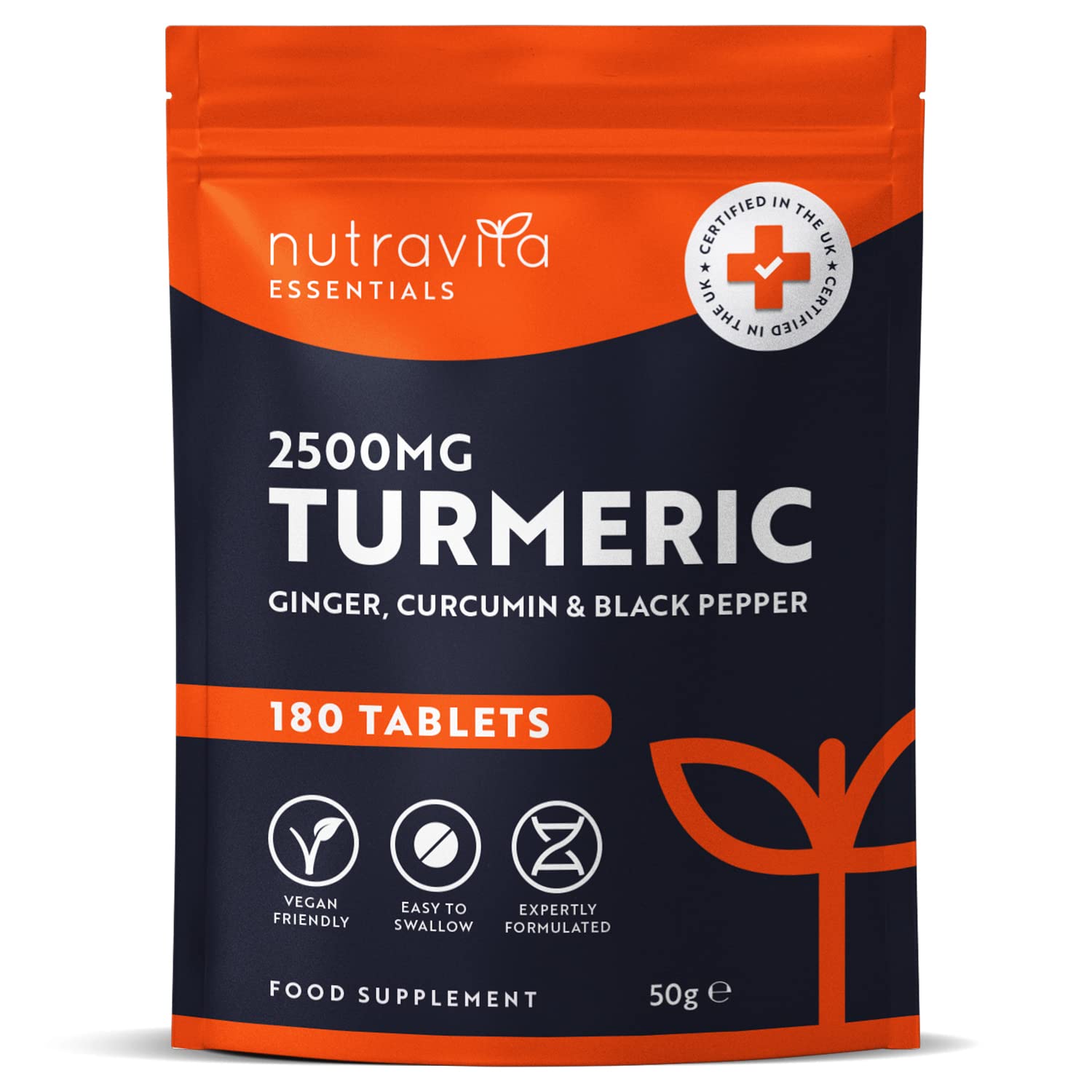 Nutravita Turmeric Tablets 2500mg with Black Pepper & Ginger - 180 High Strength Tumeric Nutravita uk supplements