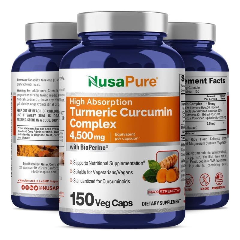 NusaPure Turmeric Curcumin Complex 4,500mg per caps, 150 caps, Non-GMO, Gluten-Free, & Bioperine NusaPure uk supplements