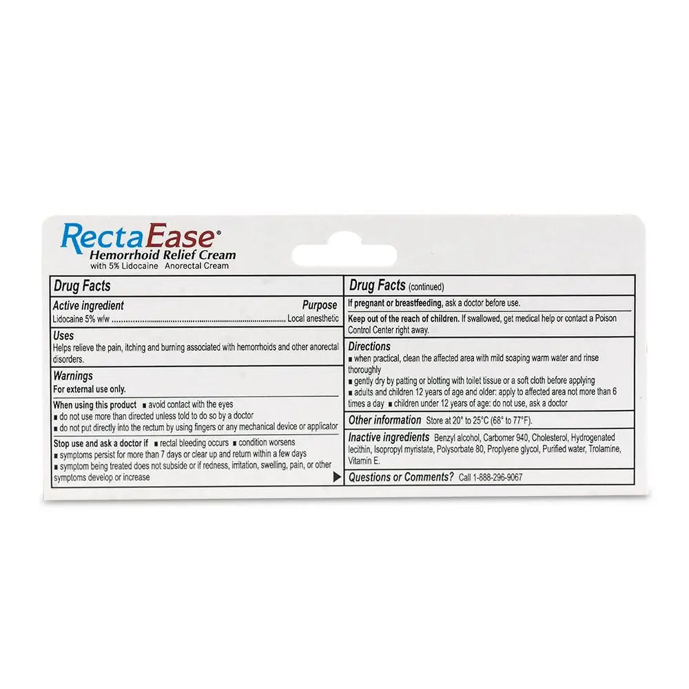 RectaEase 5% Lidocaine Hemorrhoid Topical Relief Cream, Rapid Numbing for Itching & Burning, Extra Strength Anorectal Treatment for Sensitive Areas, Advanced Formula for Fast Soothing Care, 1 oz Tube RectaEase uk supplements