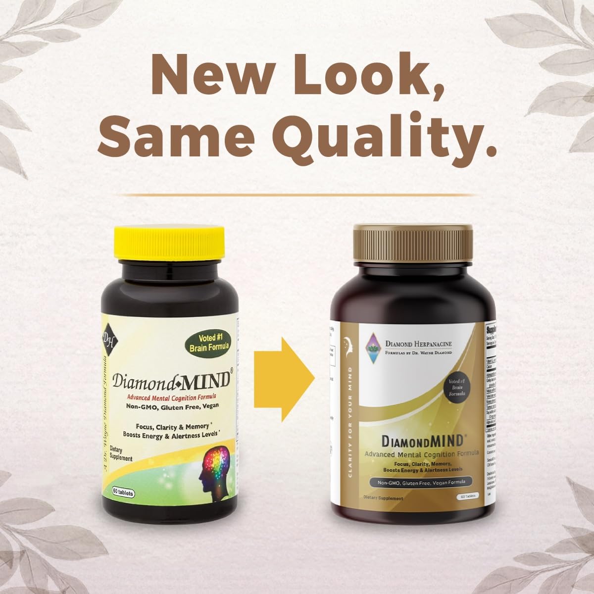 DiamondMIND Brain Support Supplement - Natural Formula for Mental Energy & Cognitive Function - Focus, Clarity, and Memory Supplement - Less Mental Stress - Vegan, Gluten-Free, Dairy-Free - (60 Count) Herpanacine uk supplements