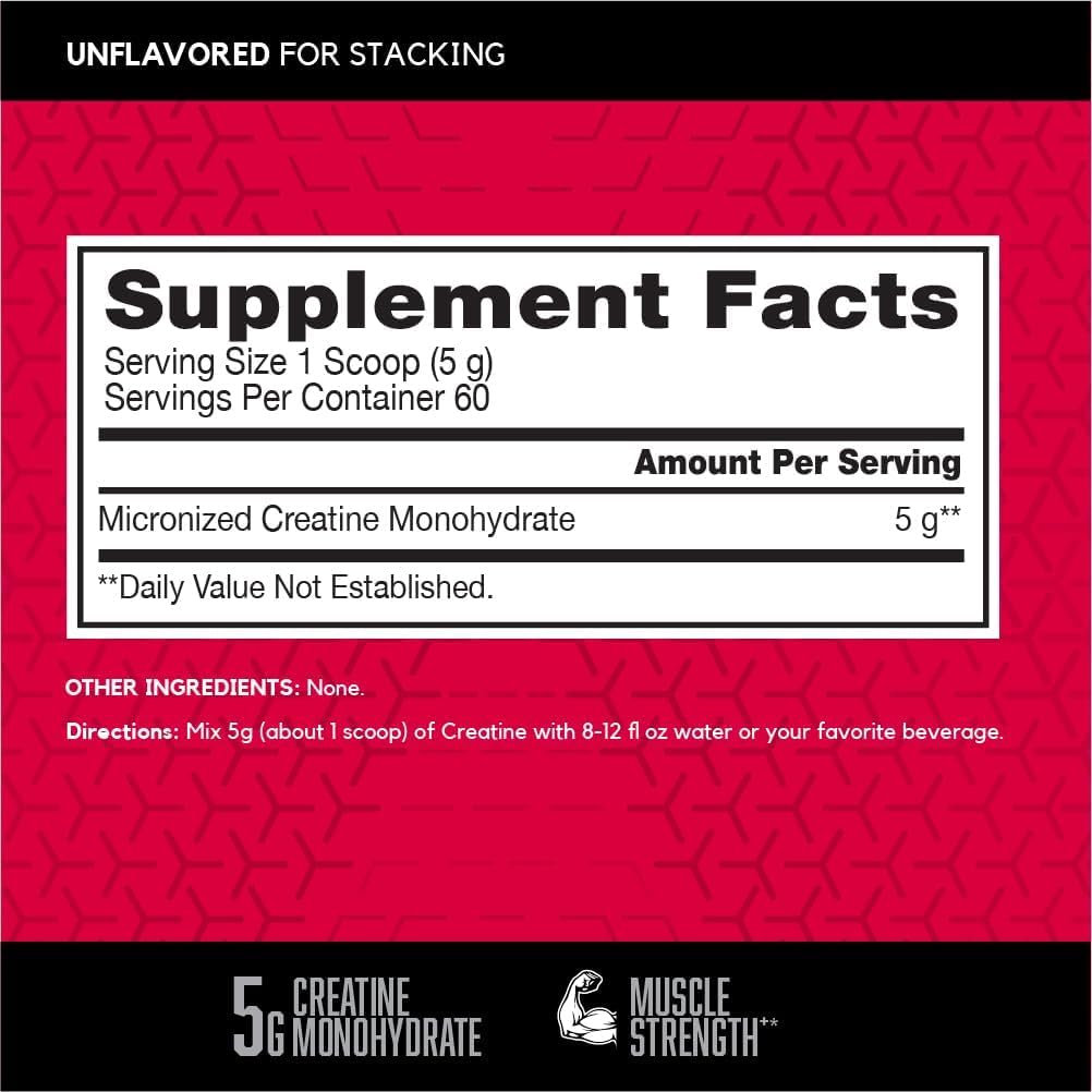 BSN Micronized Creatine Monohydrate Powder, Unflavored Creatine Powder, Micronized, Supports Muscle Building, Supports Muscle Strength, Gym Supplement, 5g per Serving, 5000mg per Servings, 60 Servings BSN uk supplements