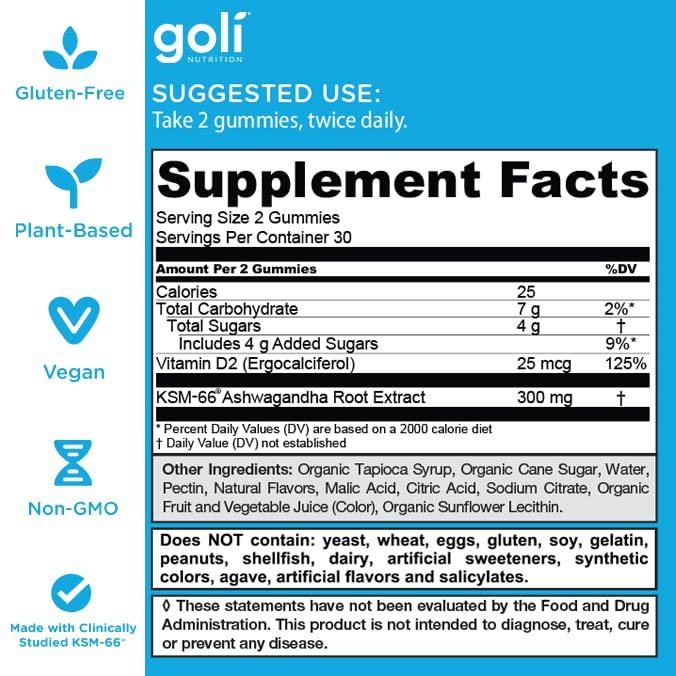 Goli Ashwagandha & Vitamin D Gummy - 180 Count - Mixed Berry, KSM-66, Vegan Goli uk supplements