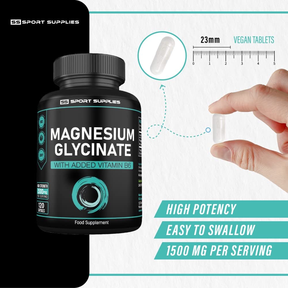 Magnesium Glycinate Supplements & Vitamin B6 - 120 High Strength Capsules SS Sport Supplies uk supplements