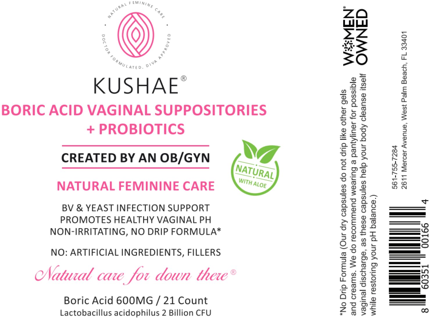 Kushae Boric Acid Suppositories with Applicator, All-Natural Boric Acid Suppositories for Women Kushae uk supplements