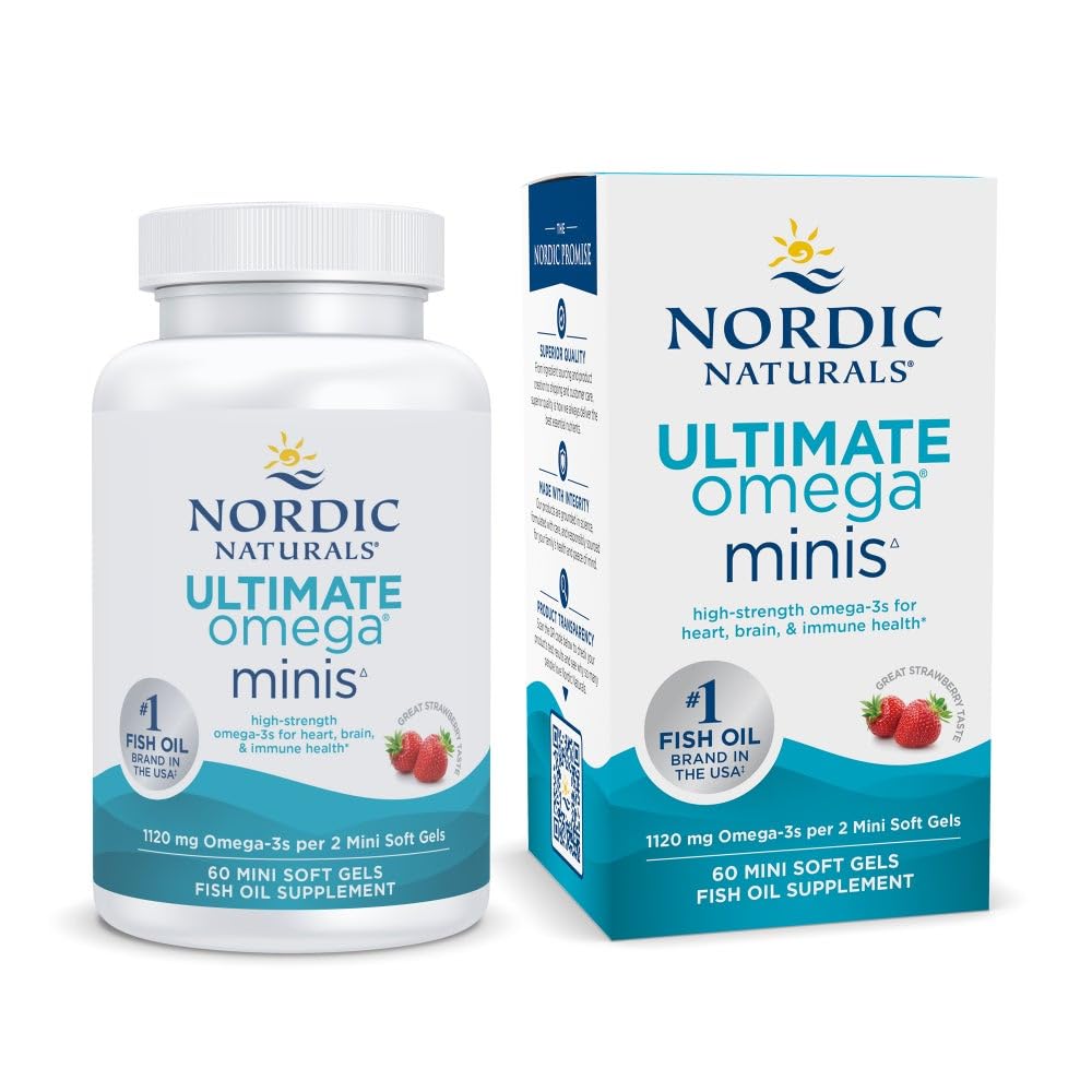 Nordic Naturals Ultimate Omega Minis, Strawberry Flavor - 60 Minis Soft Gels - 1120 mg Omega-3 - High-Potency Fish Oil Supplement - EPA & DHA - Promotes Brain & Heart Health - 30 Servings Nordic Naturals uk supplements