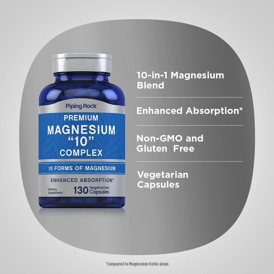 Piping Rock Magnesium 10 in One Complex | 130 Capsules | Supplement for Men and Women | Vegetarian, Non-GMO, Gluten Free Piping Rock uk supplements