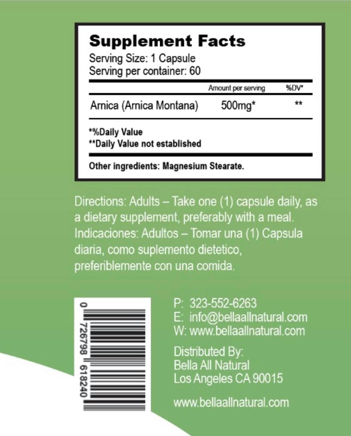 Bella All Natural Arnica Capsules 500 mg, 60 Count Bella All Natural uk supplements