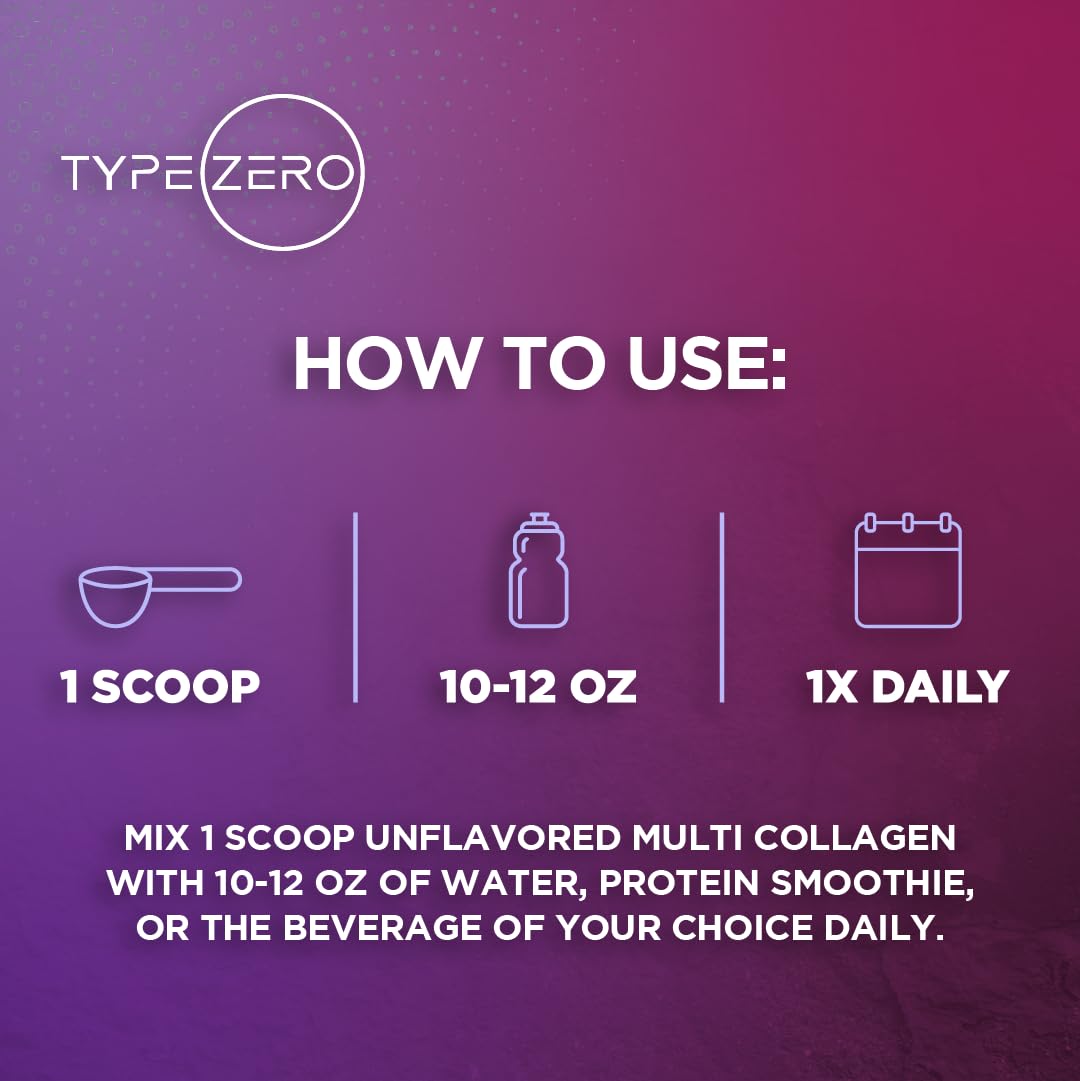Type Zero Multi Collagen Powder 30 Servings (Unflavored) - Types I, II, III, V, & X Collagen Peptides + Hyaluronic Acid, VIT C, Biotin Type Zero uk supplements