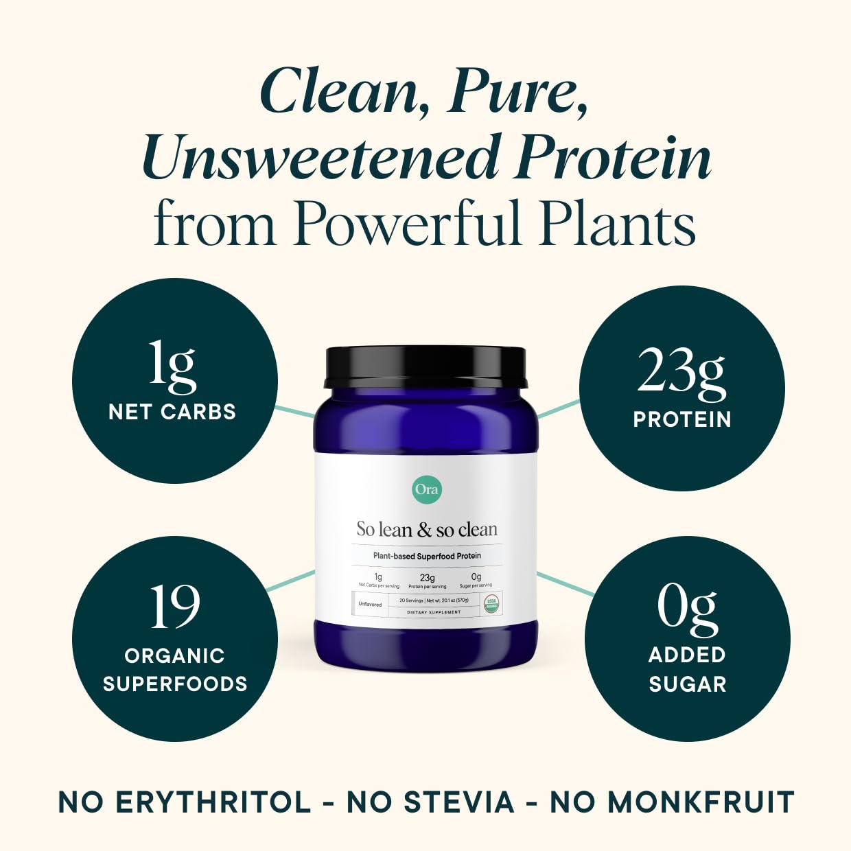 Ora Organic Vegan Protein Powder - 23g Plant Based Pea Protein Unflavored Ora Organic uk supplements
