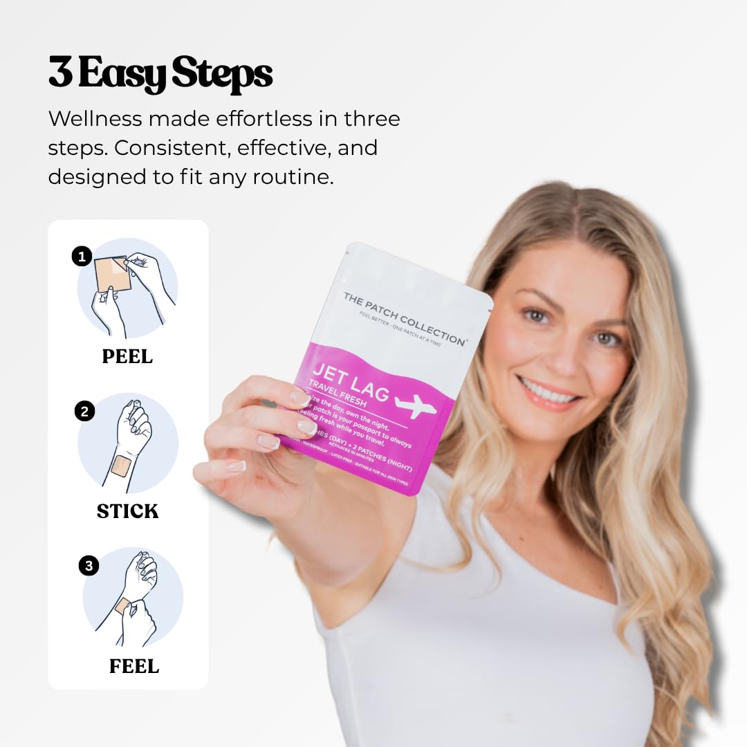 The Patch Collection® - Jet Lag Patch for Day & Night Time Zone Changes | Melatonin, Valerian Root, Passion Flower, Magnesium, Vitamin B1, B2, B3, Turmeric | 100% Natural & Vegan (Pack of 4) The Patch Collection uk supplements