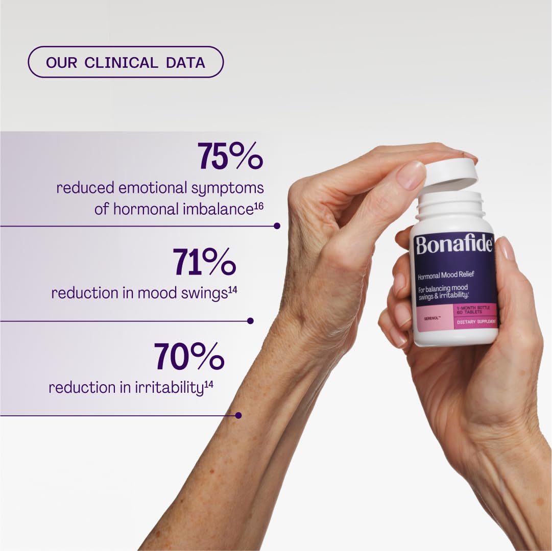 Serenol by Bonafide. Relief from Hormonal Mood Swings, Irritability, & PMS Bloating. — 3-Month Supply (180 Tablets) Bonafide uk supplements