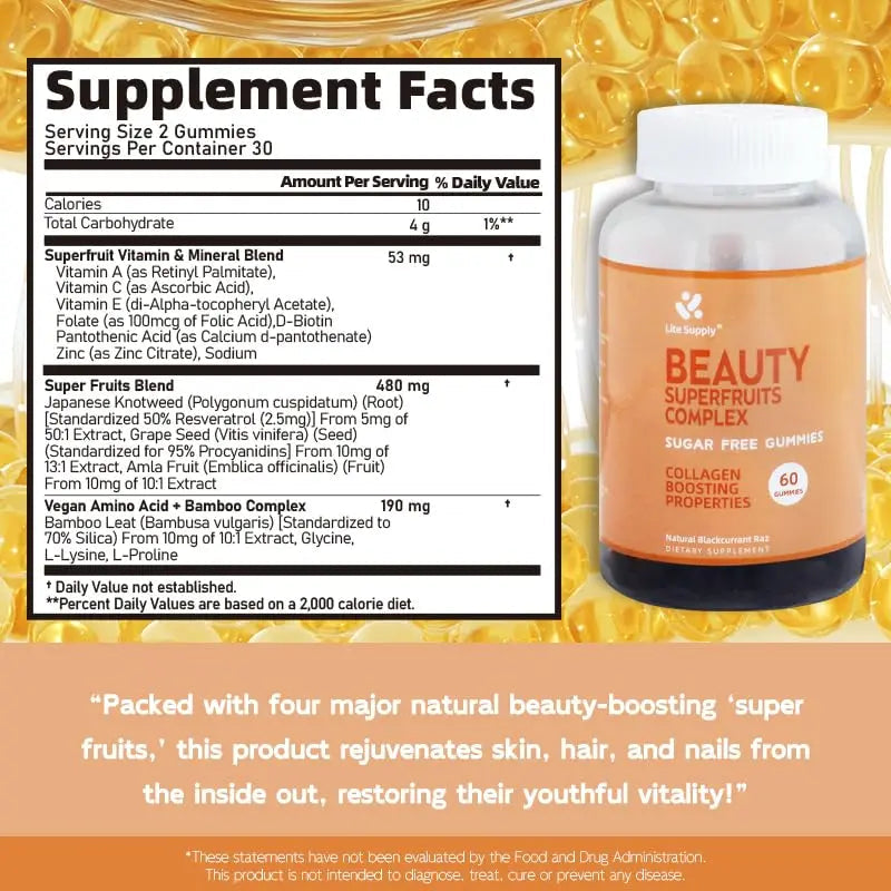 Women's Beauty Superfruits Complex and Multi Vitamin Gummies, 15 Essential Nutrients In One for Beauty Skin Hair Nails Lite Supply uk supplements