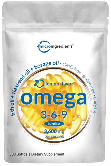 Ultra Omega 3-6-9 3600mg Perserv, 300 Burpless Softgels | Lemon Flavor Micro Ingredients uk supplements