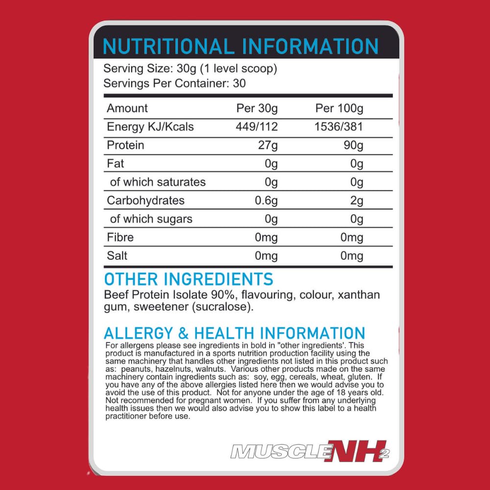 MuscleNH2 Beef Protein Isolate Powder 90%, High Protein, Low Fat, Dairy Free, Gluten Free, Soy Free MuscleNh2 uk supplements