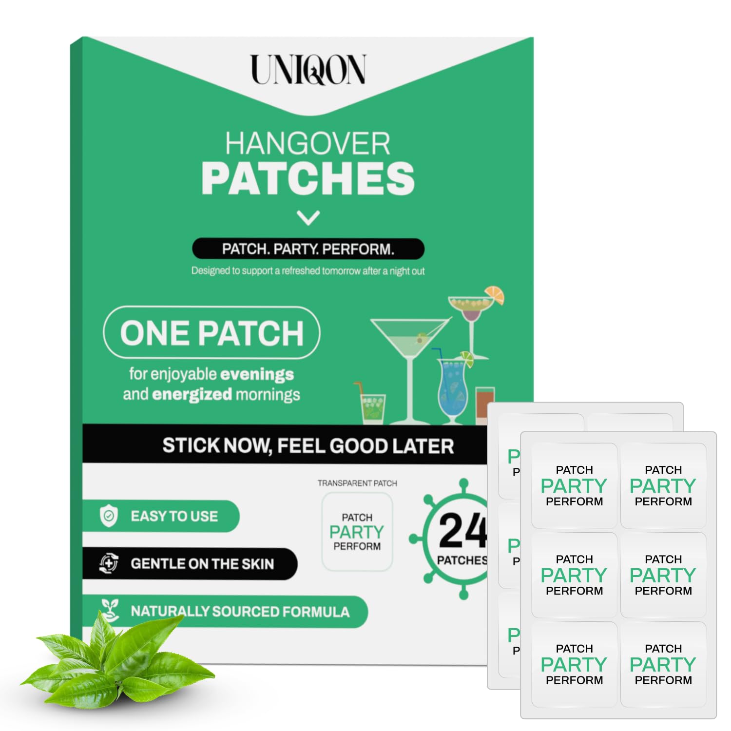 Recovery Patches 24 Pack, 100% Natural Ingredients Party Recovery Patch with Skin-Friendly & Waterproof Design, Strong Adhesive Party Patch for Secure Fit, Enhanced Morning Formula Uniqon uk supplements