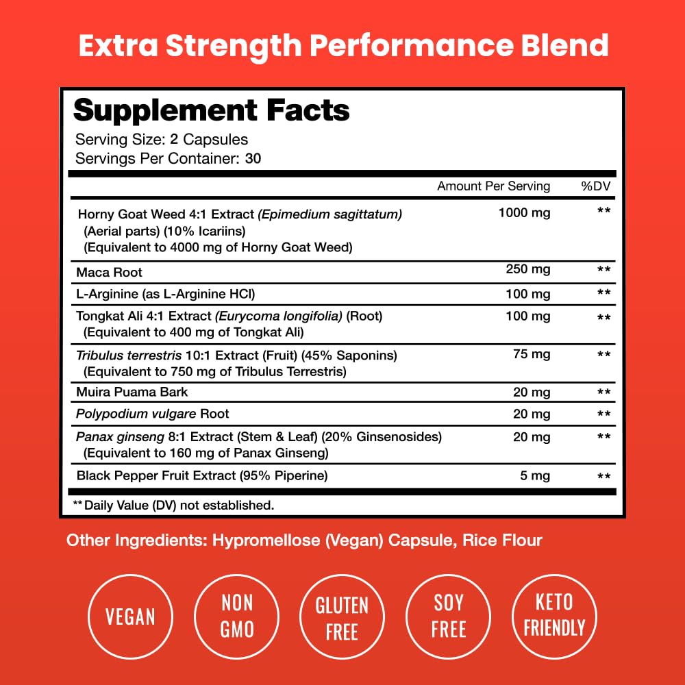 NutraChamps Horny Goat Weed, 1000mg Epimedium Energy Supplement, 10X Strength Icariin, Ginseng, Tribulus & Maca Pills for Women & Men, Enhanced Absorption with Black Pepper, 60 Vegan Capsules NutraChamps uk supplements