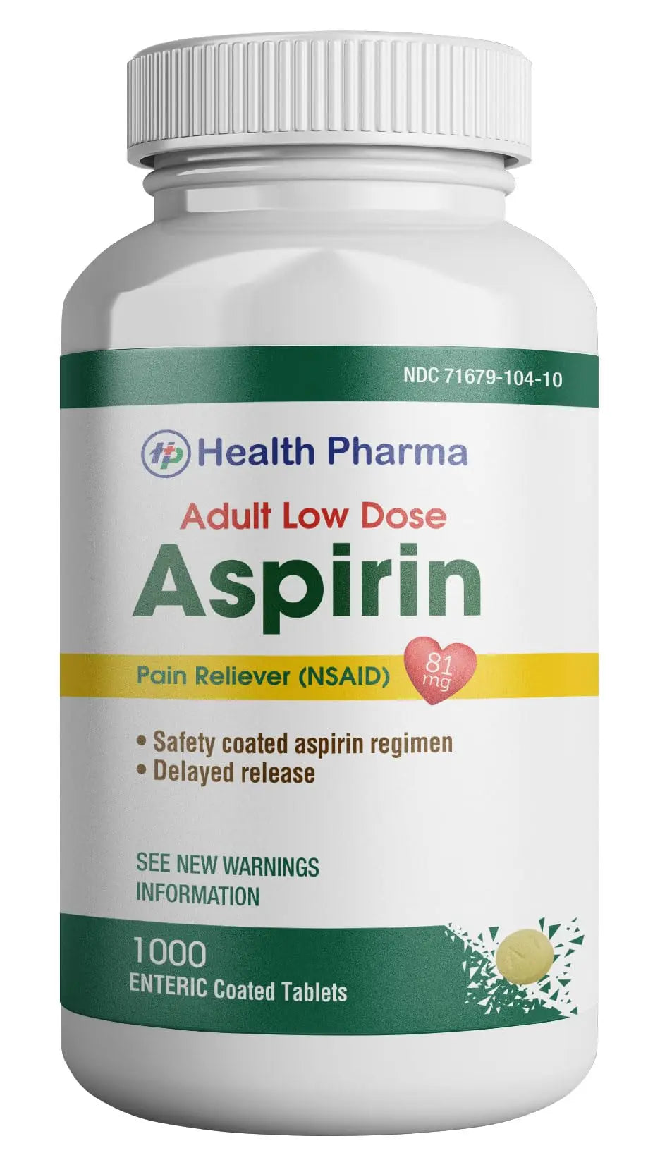 Health Pharma Aspirin 81 mg (1000 Enteric Coated Tablets) | Adult Low Dose Strength Pain Reliever (NSAID) | Safe Pain Relief for Minor Aches and Pain | Value Pack Generic Health Pharma uk supplements
