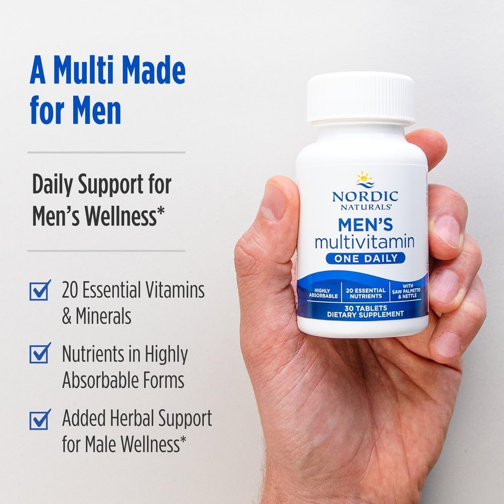 Nordic Naturals Men’s Multivitamin One Daily - Bone, Energy, & Blood-Vessel Support - Immunity Supplement - 20 Essential Nutrients - 30 Tablets - 30 Servings Nordic Naturals uk supplements