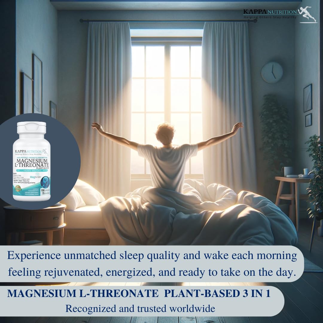 Kappa Nutrition Powered by Magbrain™ Magnesium L-Threonate Plant-Based, 150 Vegan Capsules, 420mg Elemental Magnesium (3 Capsules) from 2,253mg, Brain, Sleep & Muscle Support. KAPPA NUTRITION uk supplements