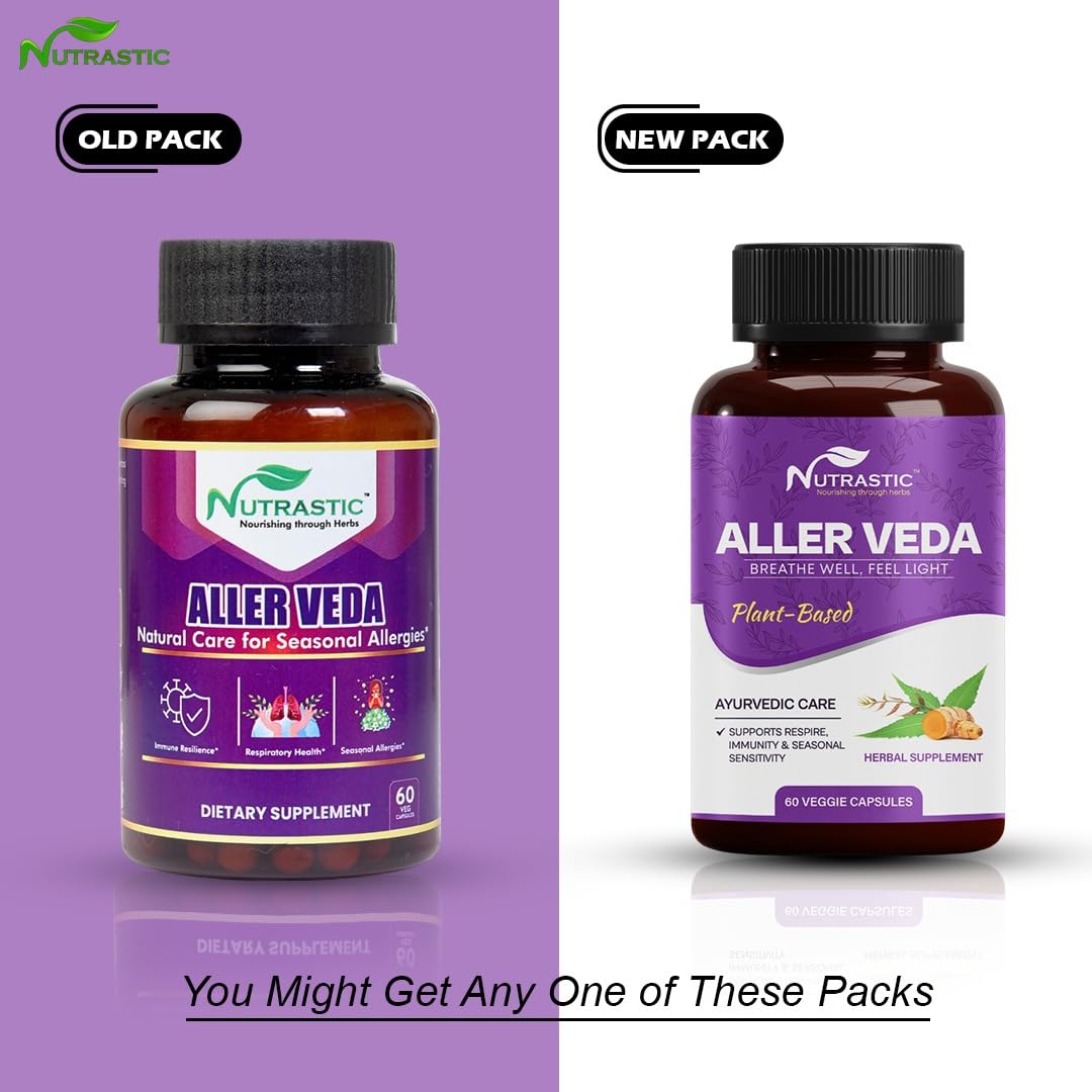 Nutrastic Aller Veda Respiratory Wellness Supplement with Pure Tulsi, Amla, Turmeric, and Neem | Natural Support for Healthy Breathing | 60 Caps Nutrastic uk supplements