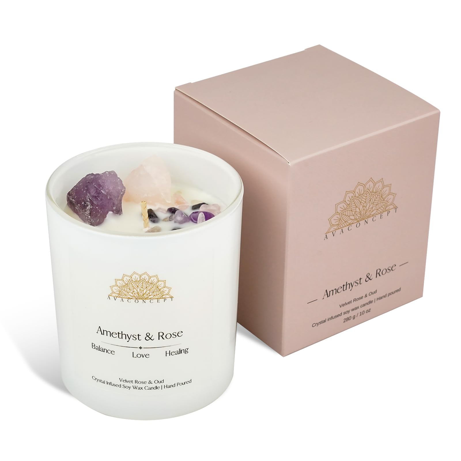 Ava Concept Scented Crystal Candle 10 oz jar Candle (Velvet Rose & Oud) ava concept uk supplements